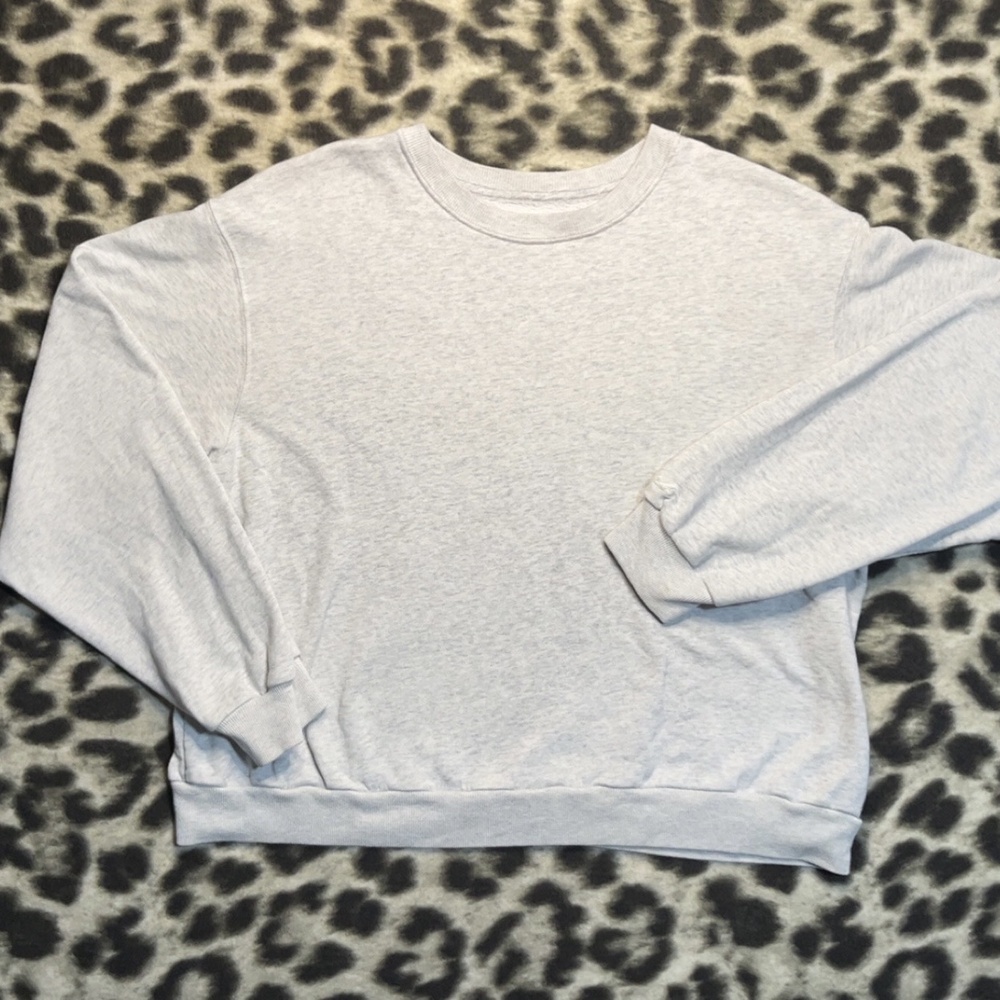 Hollister Cropped Crewneck Sweatshirt Womens L Heather Gray Cotton Poly Blend